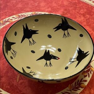 Alison Palmer Handcrafted Black Bird and Yellow Ceramic over Metal Bowl